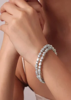 92.5 Sterling Silver Bangles With Zirconia Stones Set of 2