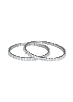 92.5 Sterling Silver Finish Zirconia Bangles Set of 2