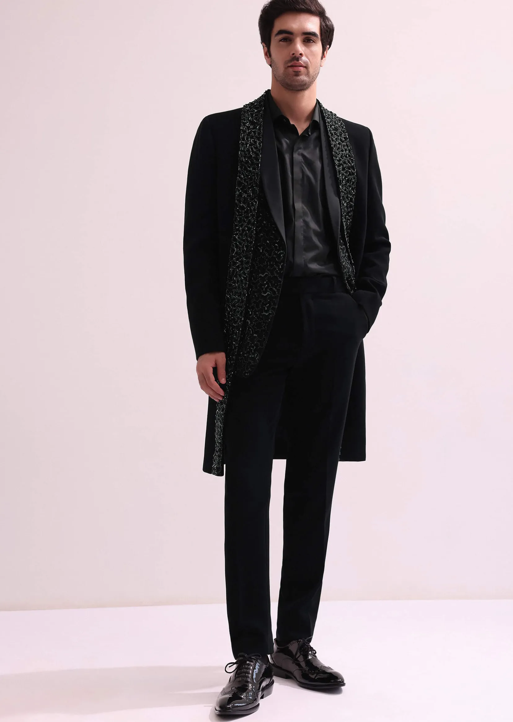 Aditya Roy Kapur In Our Black Double Layered Indo Western Jacket With Shirt And Pant