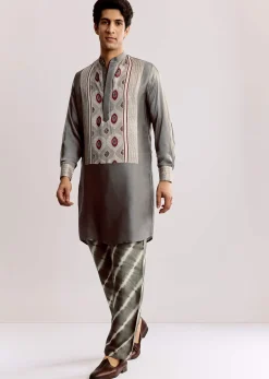 Ajrakh Printed Silk Kurta Set In Silk