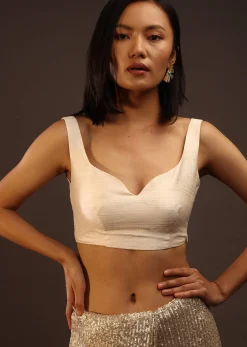 Angora White Sleeveless Blouse With A Sweetheart Neckline