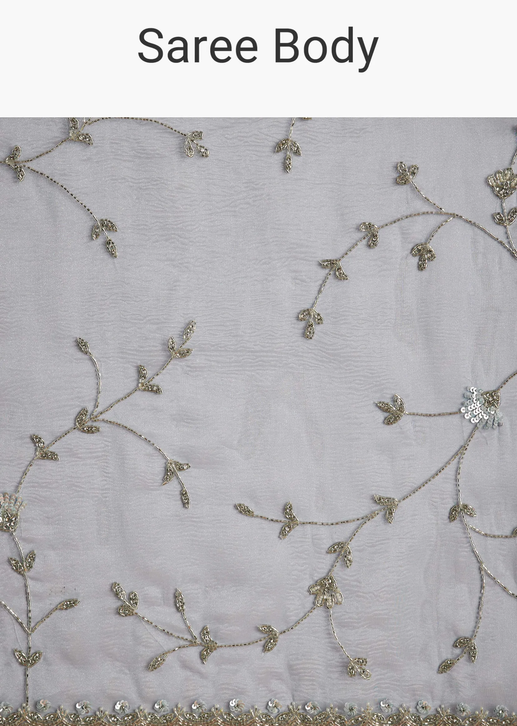 Aqua Blue Crushed Tissue Saree With Floral Jaal Embroidery