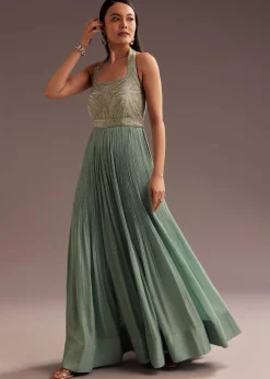 Aqua Blue Cut Dana Indowestern Jumpsuit