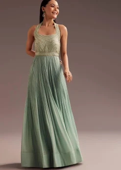 Aqua Blue Cut Dana Indowestern Jumpsuit
