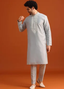 Aqua Blue Hand Embroidered Sherwani Set