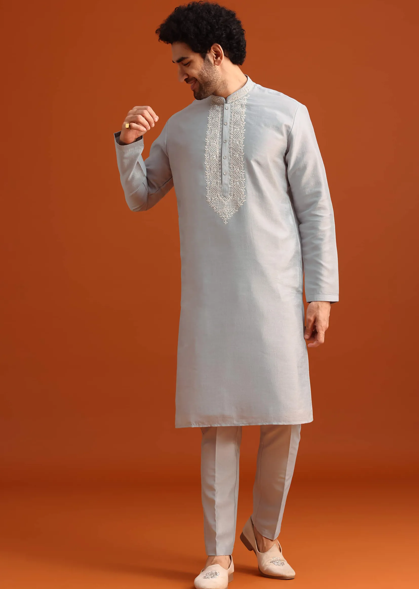 Aqua Blue Hand Embroidered Sherwani Set