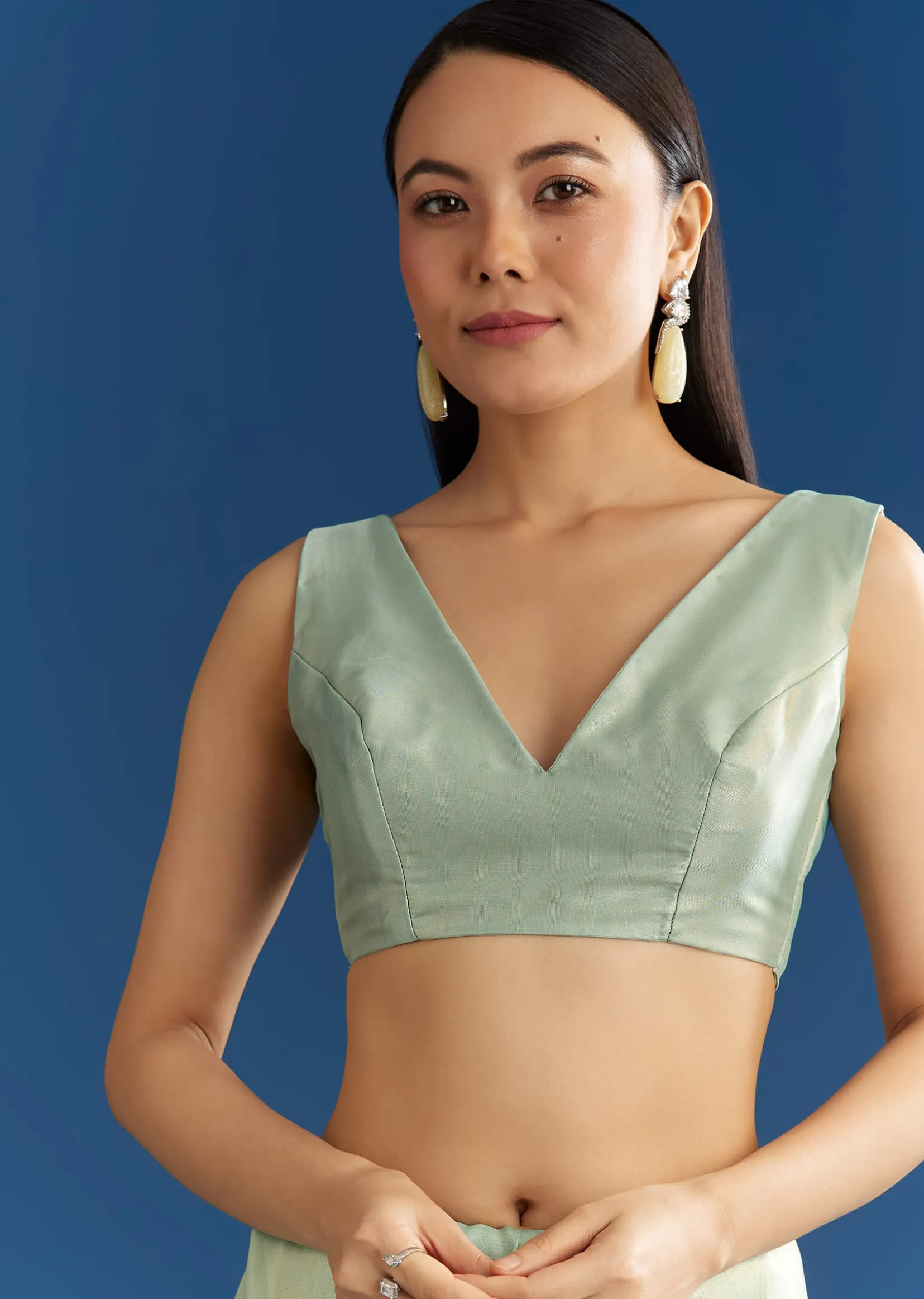 Aqua Blue Organza Tissue Saree With Cutdana And Beads Scallop Border