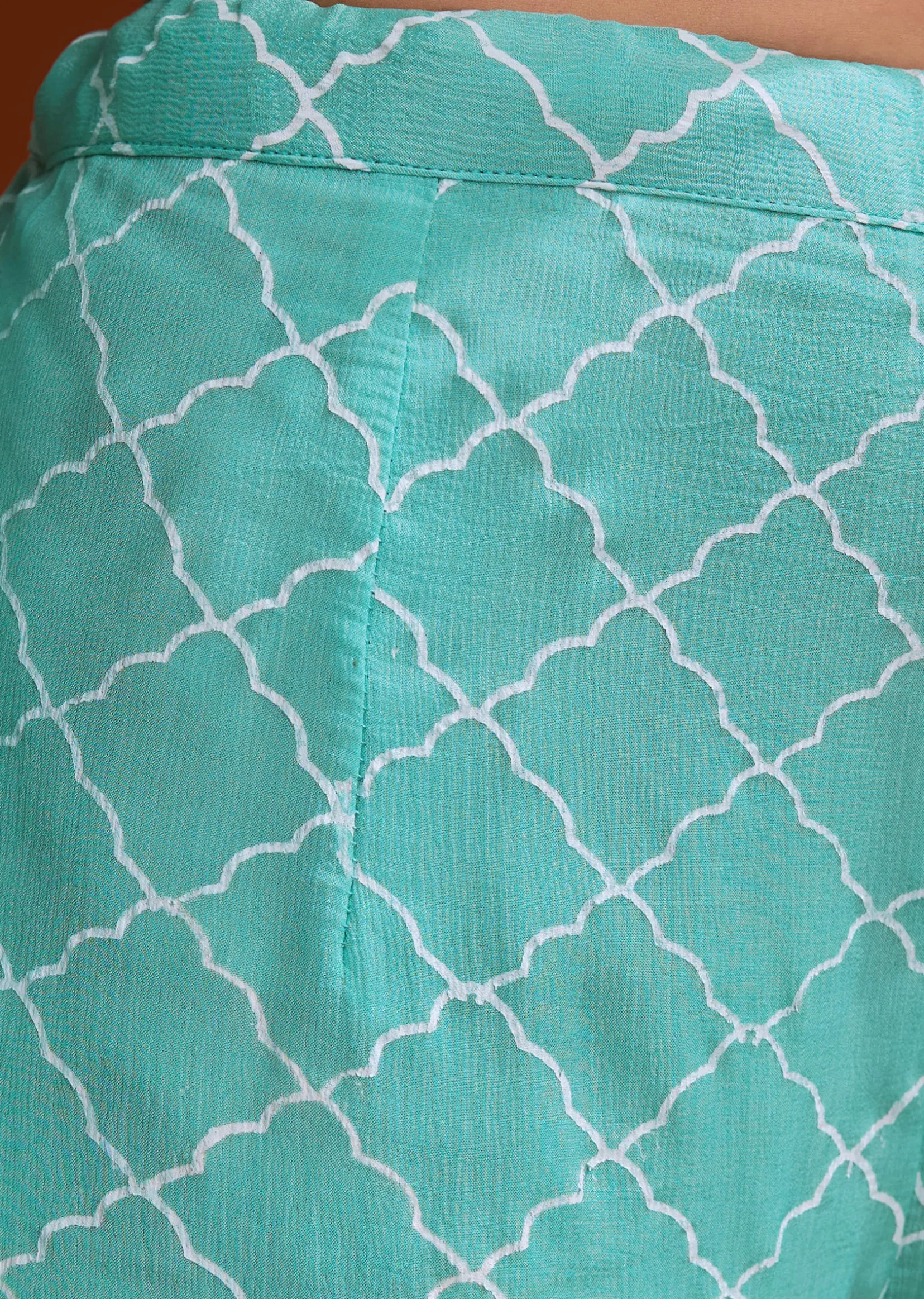 Aqua Blue Printed Chinon Sharara Set With Cut Dana And Sequins