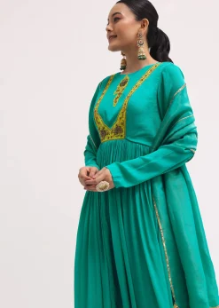 Aqua Green Chiffon Anarkali With Tissue Dupatta
