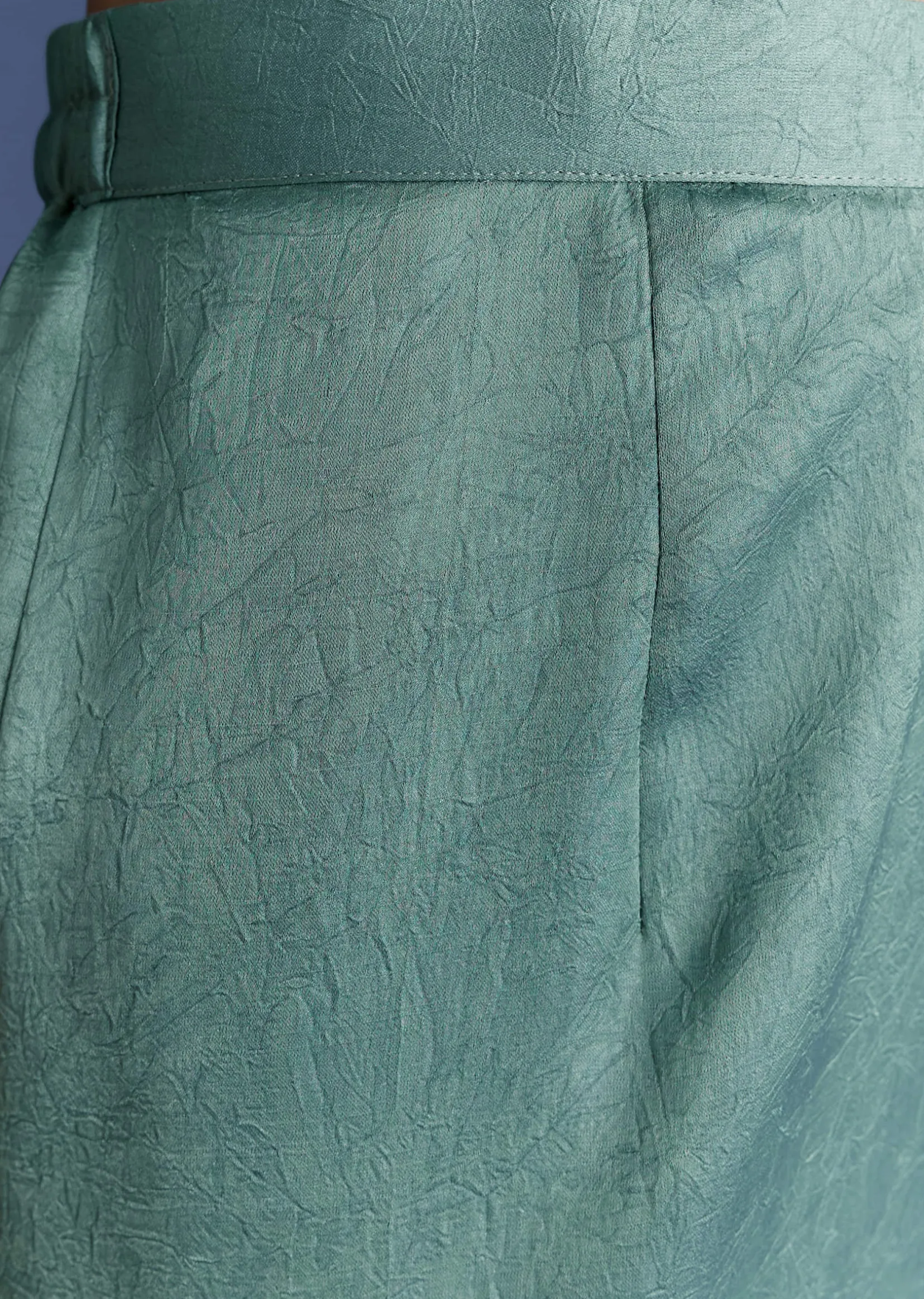 Aqua Green Crush Silk Kurta Set With Resham And Beads Work