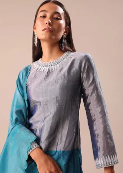 Aqua Green Embroidered Kurta Palazzo Set