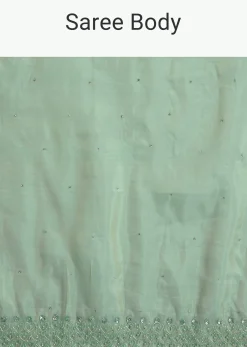 Aqua Green Organza Saree With Stones Beads And Sequins Embroidery And Scallop Border