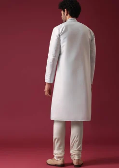 Aquatic Blue Kurta Set In Silk With Mirror Work