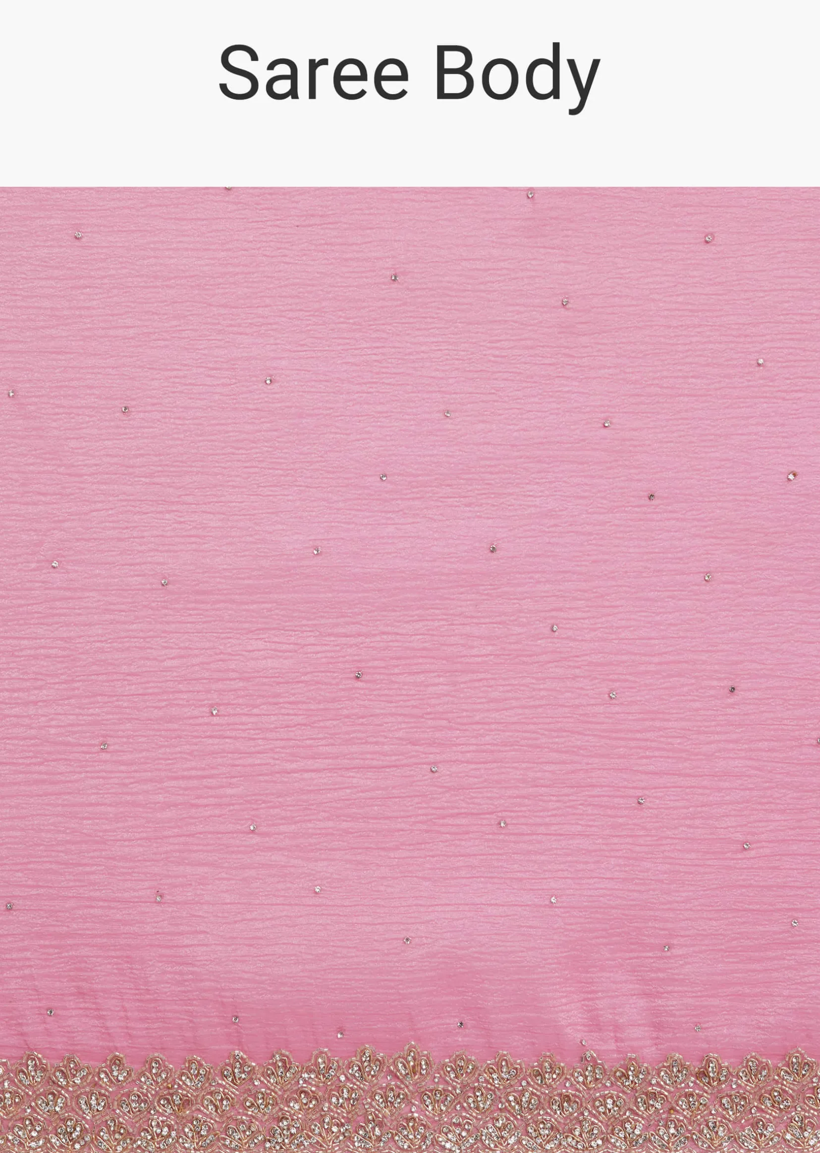Baby Pink Crushed Tissue Saree With Embellished Border