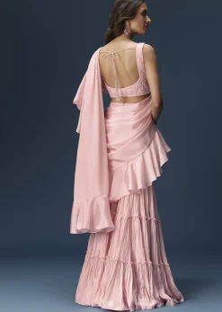 Baby Pink Frill Saree With Fancy Blouse