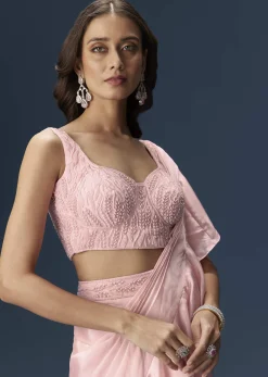 Baby Pink Frill Saree With Fancy Blouse
