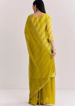 Baby Pink Georgette Kurta Palazzo Suit With Moti Work And Gotta Lace