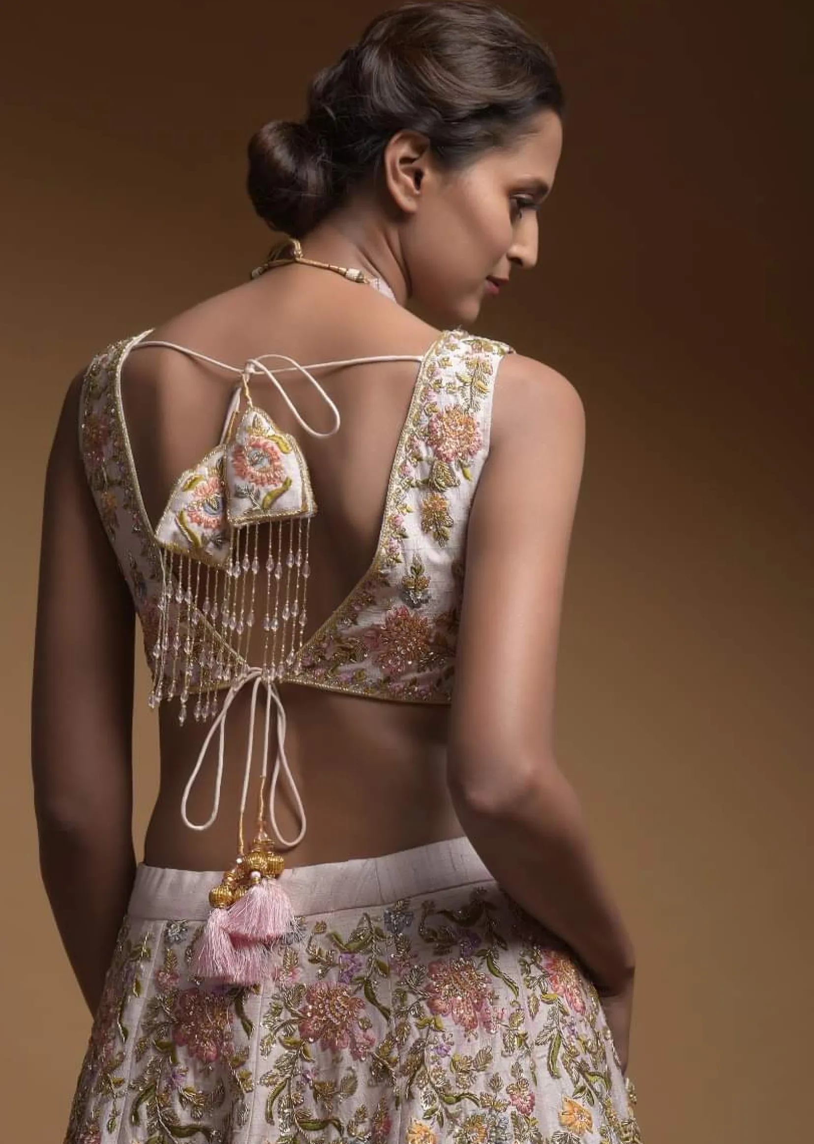Baby Pink Lehenga Choli In Raw Silk With Hand Embroidered Resham Flowers