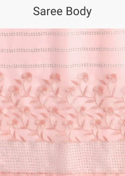 Baby Pink Satin Saree With Thread And Stone Embroidery And Unstitched Blouse