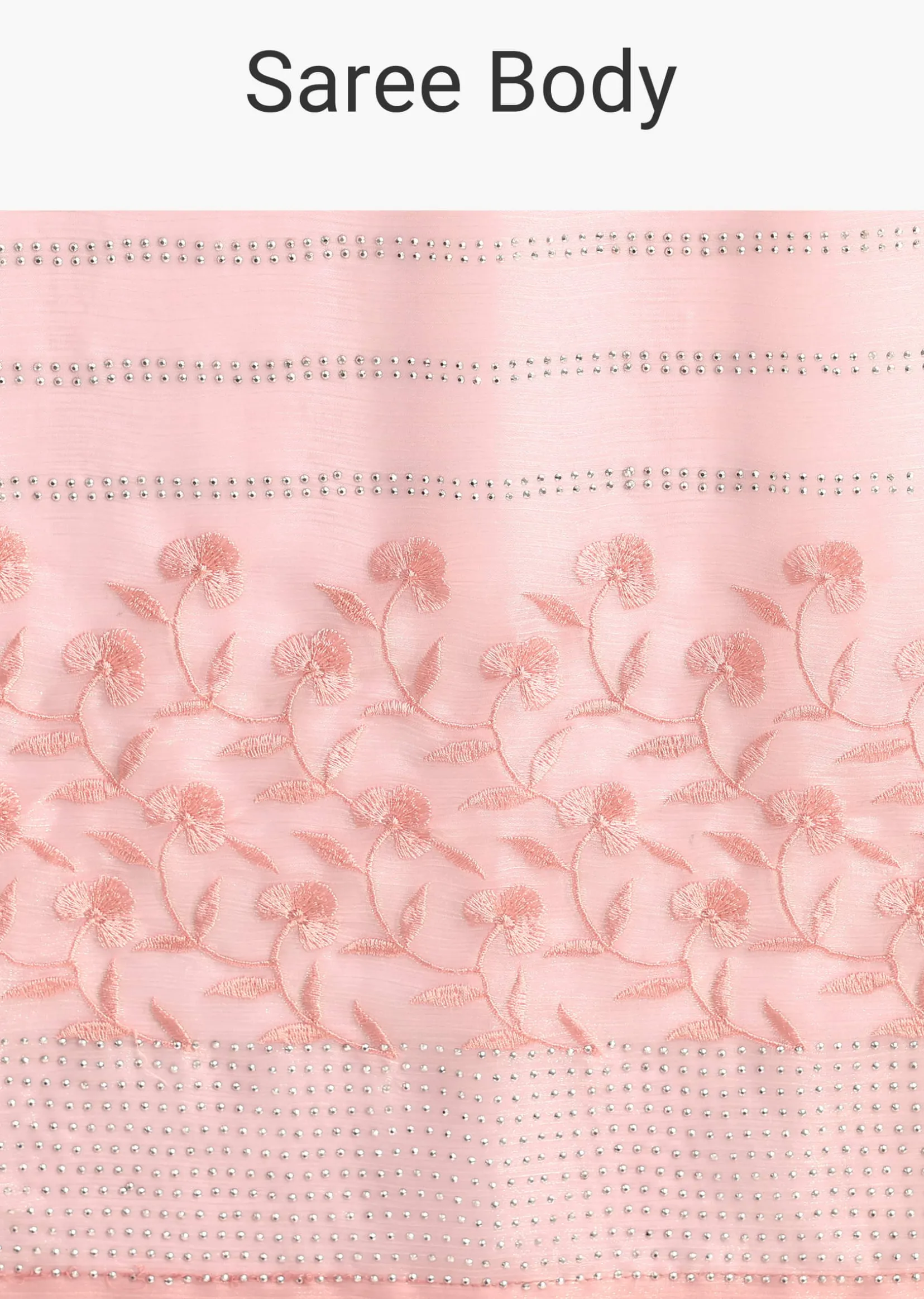 Baby Pink Satin Saree With Thread And Stone Embroidery And Unstitched Blouse
