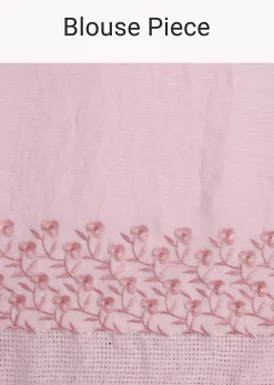 Baby Pink Satin Saree With Thread And Stone Embroidery And Unstitched Blouse
