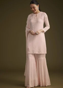 Baby Pink Sequined Chinon Sharara Set