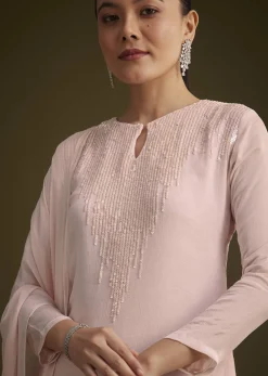 Baby Pink Sequined Chinon Sharara Set