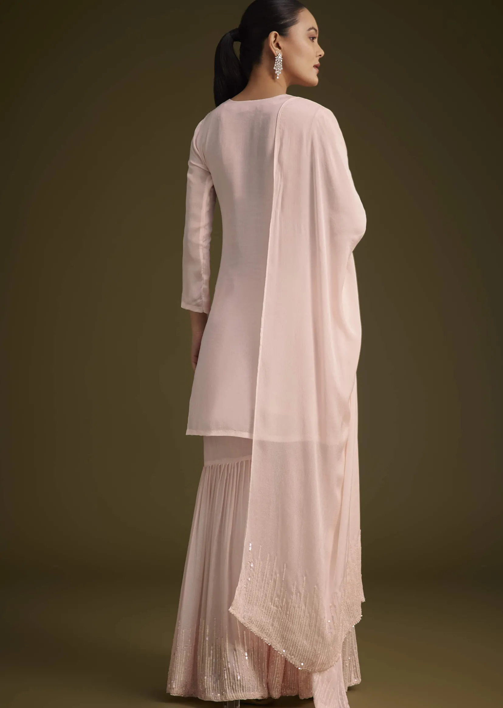 Baby Pink Sequined Chinon Sharara Set