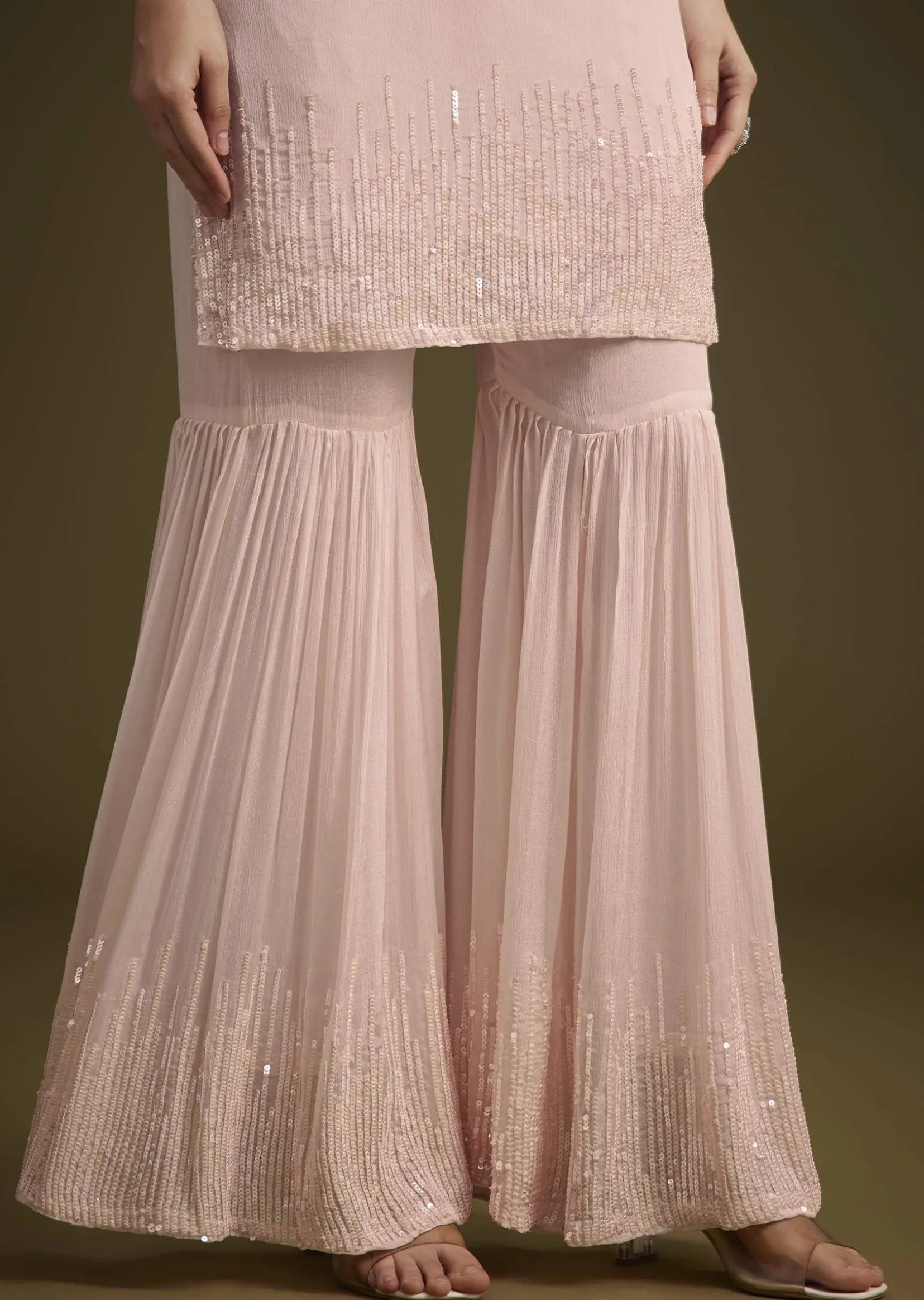 Baby Pink Sequined Chinon Sharara Set