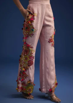 Baby Pink Silk Palazzo Set With Resham Work