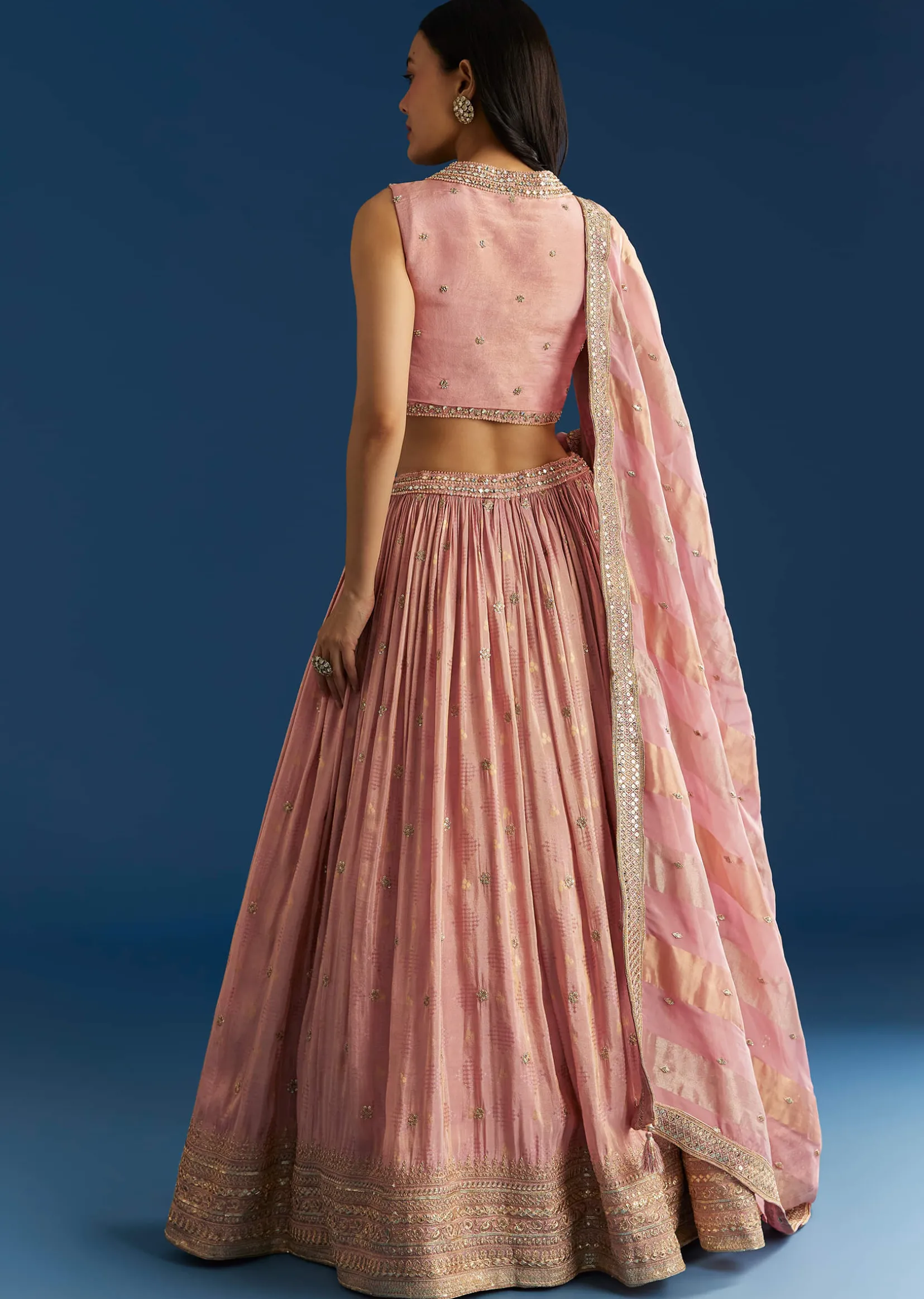 Baby Pink Tissue Lehenga Set With Mirror Sequins Choli