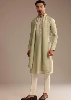 Basil Green Kurta Set with Embroidered Dupatta