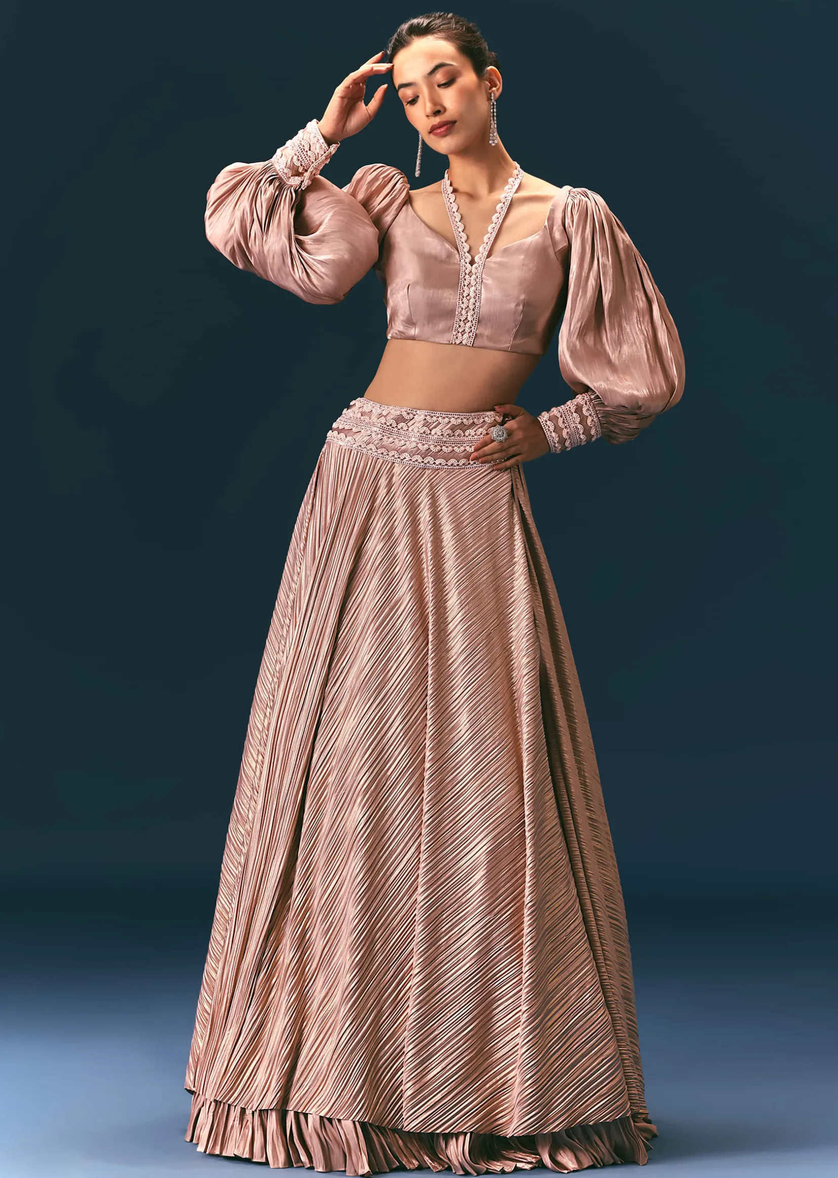 Beige Blouse With Double Layered Skirt