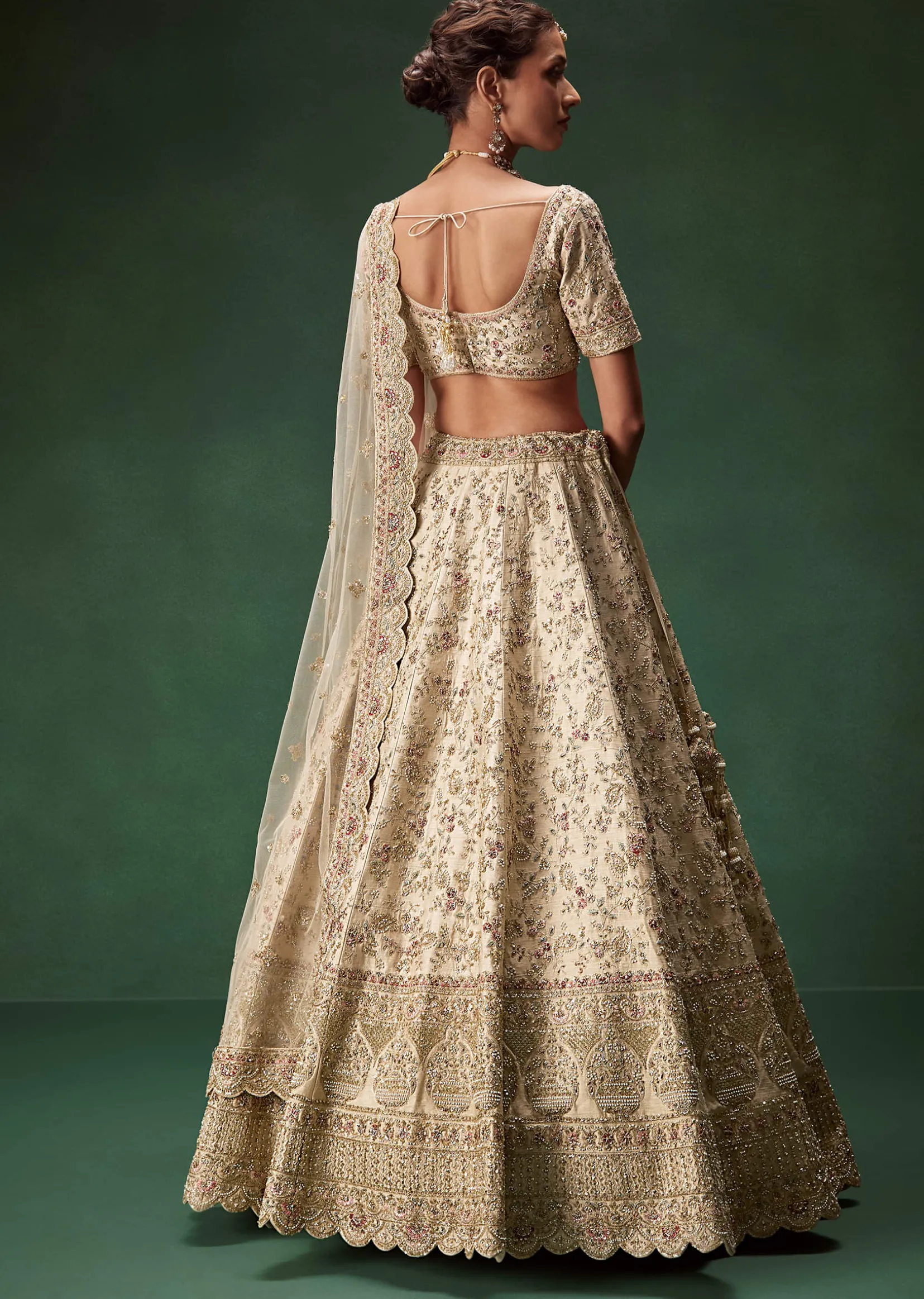 Beige Bridal Lehenga With Sequin And Zari Work