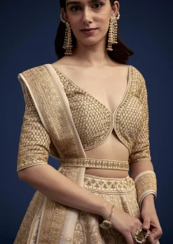 Beige Brocade Lehenga Set And Belt