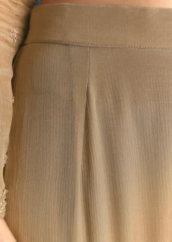 Beige Chinon Kurta Palazzo Suit With Sequins Thread Work
