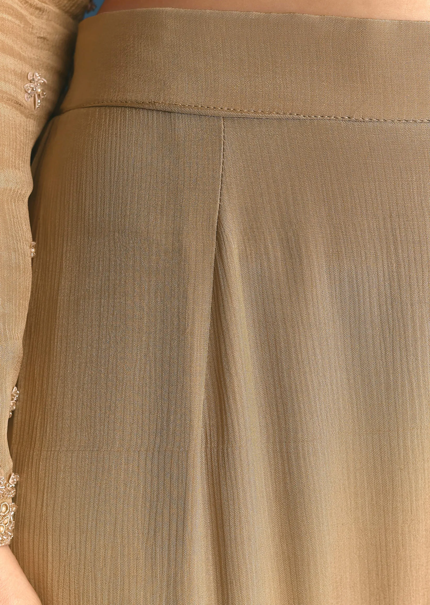 Beige Chinon Kurta Palazzo Suit With Sequins Thread Work