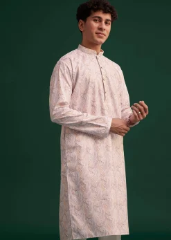 Beige Cotton Paisley Printed Kurta Set