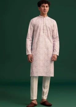 Beige Cotton Paisley Printed Kurta Set