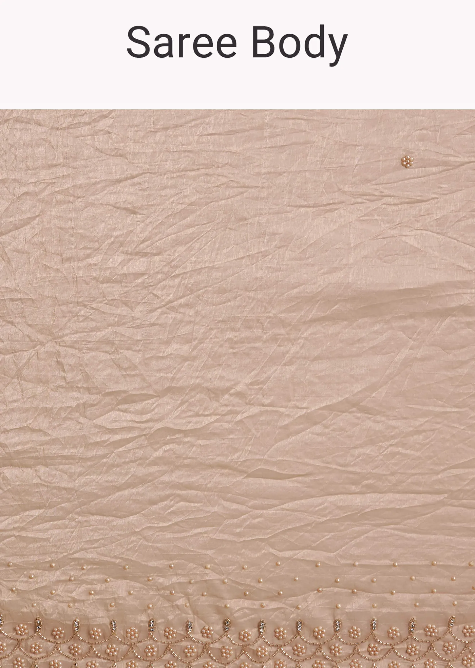Beige Crepe Tissue Saree With Moti Beads And Cutdana Embroidery