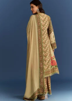 Beige Crush Tissue Floral Printed Kurta With Printed Palazzo