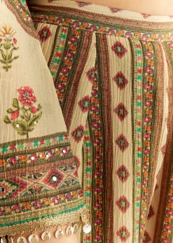 Beige Crush Tissue Floral Printed Kurta With Printed Palazzo