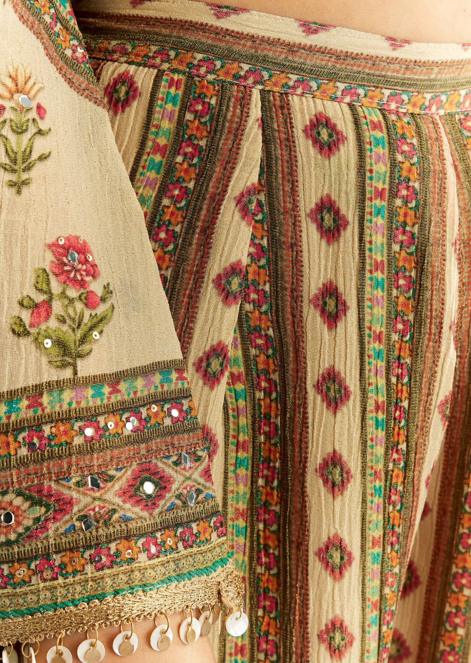 Beige Crush Tissue Floral Printed Kurta With Printed Palazzo
