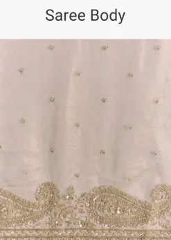 Beige Crush Tissue Saree With Multitech Embroidery