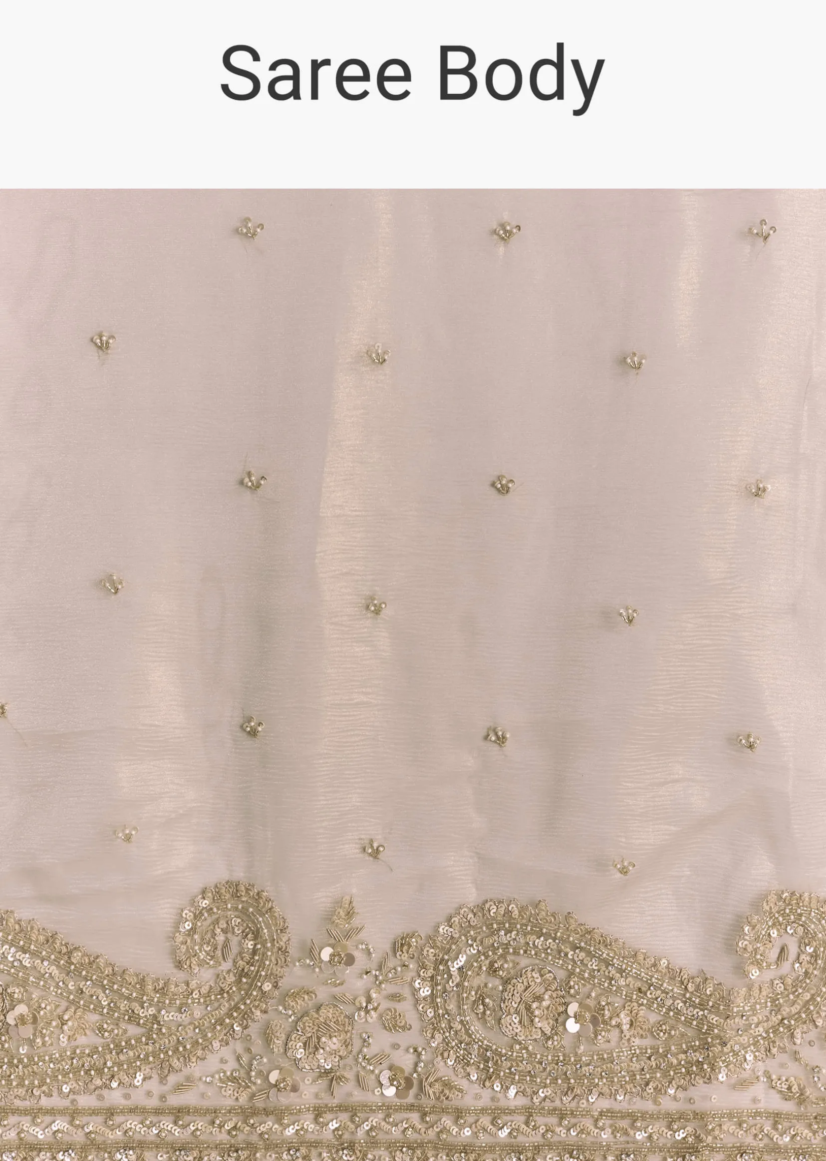 Beige Crush Tissue Saree With Multitech Embroidery
