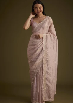 Beige Crushed Tissue Saree With Embroidered Border