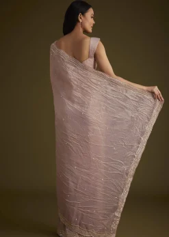 Beige Crushed Tissue Saree With Embroidered Border