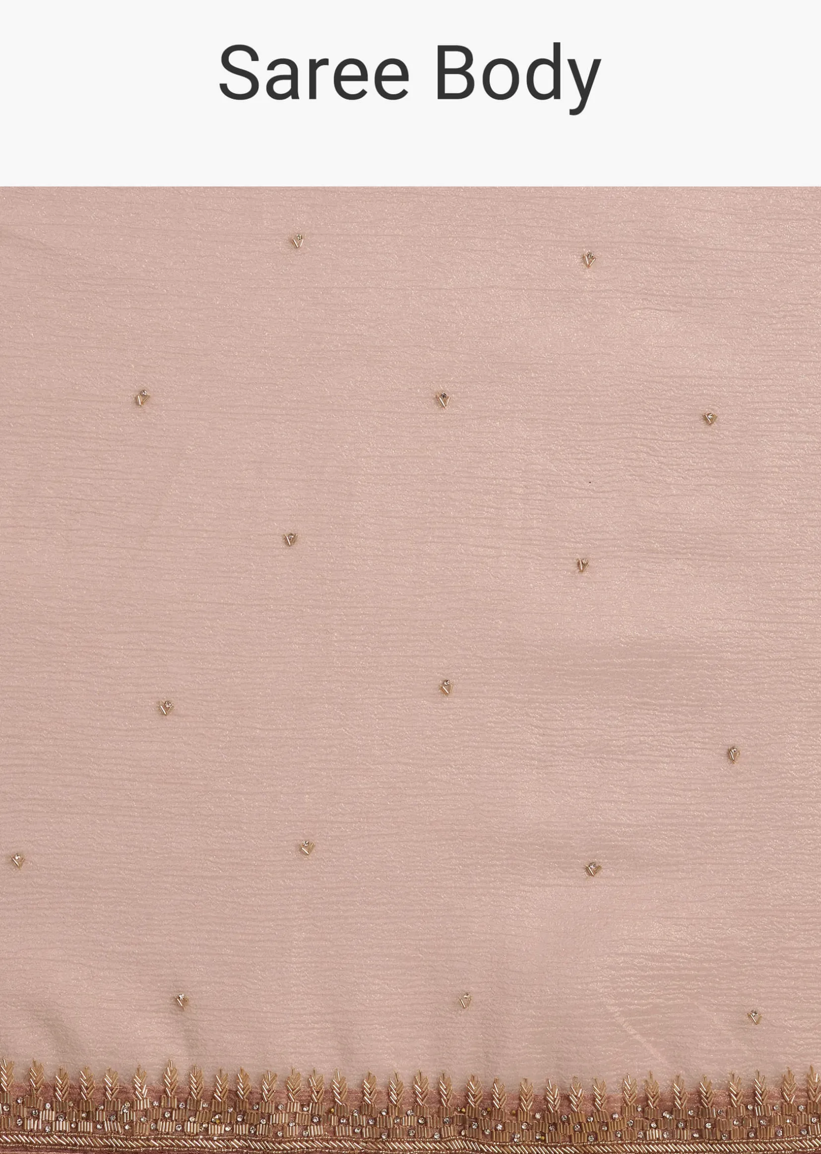 Beige Crushed Tissue Saree With Stone Embellishment And Glossy Finish