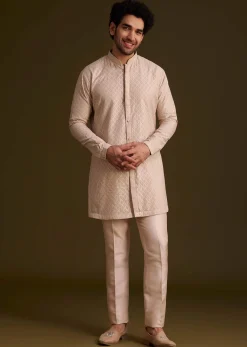 Beige Embroidered Indo Western Set