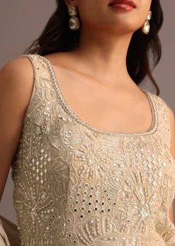 Beige Embroidered Sharara Set With Dupatta